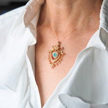 Load image into Gallery viewer, Antique Edwardian 15ct Gold Turquoise, Diamond &amp; Seed Pearl Pendant Necklace - c.1910
