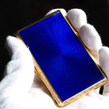 Load image into Gallery viewer, Antique Sterling Silver Cigarette Case with Silver Gilt Blue Guilloche Enamel
