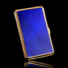 Load image into Gallery viewer, Antique Sterling Silver Cigarette Case with Silver Gilt Blue Guilloche Enamel
