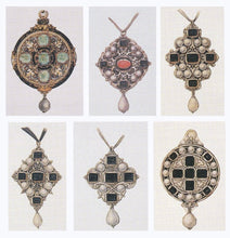 Load image into Gallery viewer, Antique Victorian Holbeinesque Pendant Necklace Garnets Pearls 18K Gold - c.1857
