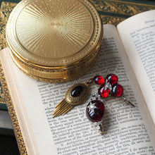 Load image into Gallery viewer, Antique Victorian Garnet Cabochon &amp; Diamond Brooch/Pendant 14K Gold - c.1880
