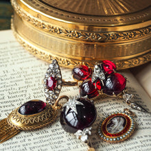 Load image into Gallery viewer, Antique Ruby &amp; Diamond Navette Ring, Natural Unheated, 18K Gold French - c.1890
