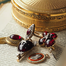 Load image into Gallery viewer, Antique Victorian Garnet Etruscan Revival Pendant Necklace 15K Gold - c.1880
