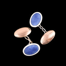 Load image into Gallery viewer, Antique Gold Cufflinks with Blue Guilloche Enamel 9ct Gold &amp; Sterling Silver - Victorian c.1863
