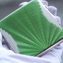 Load image into Gallery viewer, Art Deco Sterling Silver Cigarette Case with Green Enamel Guilloche Sunburst Ray - Joseph Gloster 1936
