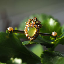 Load image into Gallery viewer, Antique Victorian Chalcedony Brooch with Seed Pearls 15ct Gold Heart Shaped Cabochon - c.1890
