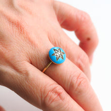 Load image into Gallery viewer, Antique Victorian Diamond Star Ring 9ct Gold Blue Enamel Cabochon - c.1890
