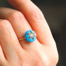 Load image into Gallery viewer, Antique Victorian Diamond Star Ring 9ct Gold Blue Enamel Cabochon - c.1890
