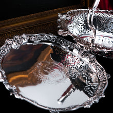 Load image into Gallery viewer, A Magnificent Antique Georgian Solid Silver Salver with Rococo Vine and Figural Mask Decorations - London 1742
