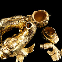 Load image into Gallery viewer, Sterling Silver Gilt Salt and Pepper Shakers in the form of Fish/Dolphin

