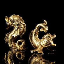 Load image into Gallery viewer, Sterling Silver Gilt Salt and Pepper Shakers in the form of Fish/Dolphin
