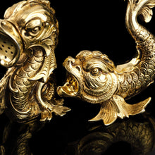 Load image into Gallery viewer, Sterling Silver Gilt Salt and Pepper Shakers in the form of Fish/Dolphin
