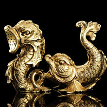 Load image into Gallery viewer, Sterling Silver Gilt Salt and Pepper Shakers in the form of Fish/Dolphin
