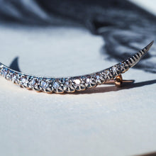 Load image into Gallery viewer, Antique Victorian Diamond Brooch Crescent 14K Gold - c.1890
