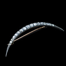 Load image into Gallery viewer, Antique Victorian Diamond Brooch Crescent 14K Gold - c.1890
