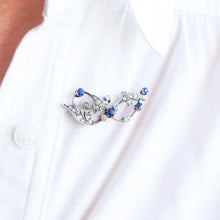 Load image into Gallery viewer, Antique Victorian Sapphire and Diamond Brooch with Foliate Motif 9K Gold- c.1880
