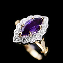 Load image into Gallery viewer, A Magnificent Vintage 18K Gold Large Amethyst &amp; Diamond Marquise Ring
