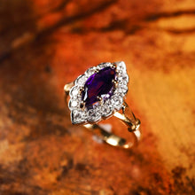 Load image into Gallery viewer, A Magnificent Vintage 18K Gold Large Amethyst &amp; Diamond Marquise Ring
