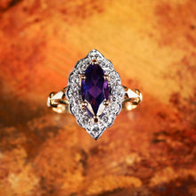 Load image into Gallery viewer, A Magnificent Vintage 18K Gold Large Amethyst &amp; Diamond Marquise Ring
