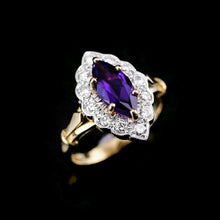 Load image into Gallery viewer, A Magnificent Vintage 18K Gold Large Amethyst &amp; Diamond Marquise Ring
