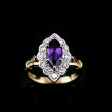 Load image into Gallery viewer, A Magnificent Vintage 18K Gold Large Amethyst &amp; Diamond Marquise Ring
