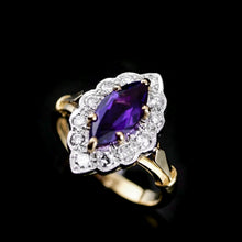 Load image into Gallery viewer, A Magnificent Vintage 18K Gold Large Amethyst &amp; Diamond Marquise Ring
