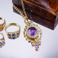 Load image into Gallery viewer, Antique Edwardian Amethyst &amp; Seed Pearl 9K Gold Necklace Pendant - c.1905
