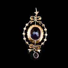 Load image into Gallery viewer, Antique Edwardian Amethyst &amp; Seed Pearl 9K Gold Necklace Pendant - c.1905
