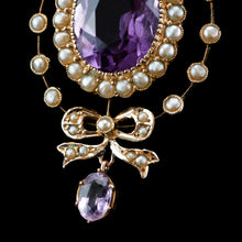 Load image into Gallery viewer, Antique Edwardian Amethyst &amp; Seed Pearl 9K Gold Necklace Pendant - c.1905
