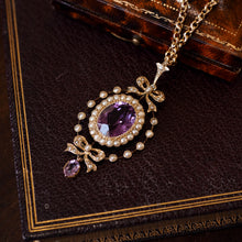 Load image into Gallery viewer, Antique Edwardian Amethyst &amp; Seed Pearl 9K Gold Necklace Pendant - c.1905
