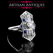 Load image into Gallery viewer, Antique Art Deco 18K White Gold Diamond &amp; Sapphire Ring
