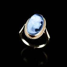 Load image into Gallery viewer, Vintage 9K Gold Agate Cameo Ring with Beautiful Figural Maiden Head - c.1980
