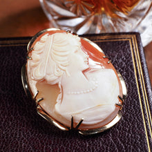Load image into Gallery viewer, Vintage 9K Gold Cameo Brooch with Hand Engraved Maiden Head - c.1966
