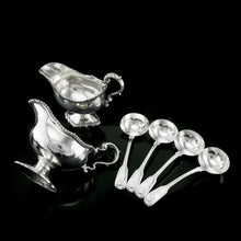 Load image into Gallery viewer, Antique Victorian Set of 4 Solid Silver Sauce Ladles/Spoons &quot;Fiddle Thread &amp; Shell&quot; Pattern - Chawner &amp; Co 1845
