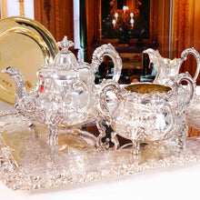 Load image into Gallery viewer, Antique Victorian Solid Silver 3 Piece Tea Set/Service with Fabulous &#39;Louis&#39; Style Chasing and Figural Masks - Barnard 1857
