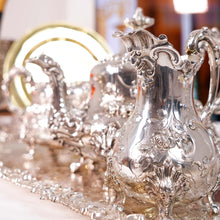 Load image into Gallery viewer, Antique Victorian Solid Silver 3 Piece Tea Set/Service with Fabulous &#39;Louis&#39; Style Chasing and Figural Masks - Barnard 1857
