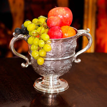 Load image into Gallery viewer, Antique Georgian Irish Solid Silver Large (1kg+) Two Handled Cup/Wine Cooler with Beautiful Floral Chasing - Dublin 1726
