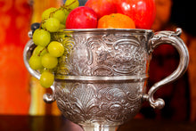 Load image into Gallery viewer, Antique Georgian Irish Solid Silver Large (1kg+) Two Handled Cup/Wine Cooler with Beautiful Floral Chasing - Dublin 1726
