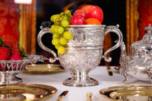 Load image into Gallery viewer, Antique Georgian Irish Solid Silver Large (1kg+) Two Handled Cup/Wine Cooler with Beautiful Floral Chasing - Dublin 1726
