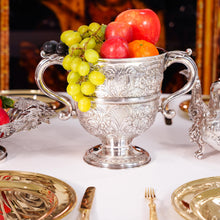 Load image into Gallery viewer, Antique Georgian Irish Solid Silver Large (1kg+) Two Handled Cup/Wine Cooler with Beautiful Floral Chasing - Dublin 1726
