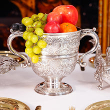 Load image into Gallery viewer, Antique Georgian Irish Solid Silver Large (1kg+) Two Handled Cup/Wine Cooler with Beautiful Floral Chasing - Dublin 1726
