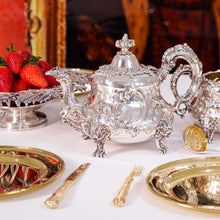 Load image into Gallery viewer, Antique Victorian Solid Silver 3 Piece Tea Set/Service with Fabulous &#39;Louis&#39; Style Chasing and Figural Masks - Barnard 1857
