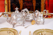 Load image into Gallery viewer, Antique Victorian Solid Silver 3 Piece Tea Set/Service with Fabulous &#39;Louis&#39; Style Chasing and Figural Masks - Barnard 1857
