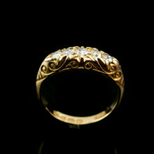 Load image into Gallery viewer, Antique Edwardian 18K Gold Engraved &amp; 5 Diamond Ring - 1908
