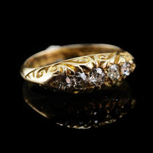 Load image into Gallery viewer, Antique Edwardian 18K Gold Engraved &amp; 5 Diamond Ring - 1908
