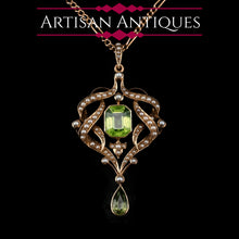 Load image into Gallery viewer, A Beautiful Antique Edwardian 9K Gold Peridot &amp; Seeded Pearl Necklace - c.1900
