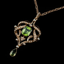 Load image into Gallery viewer, A Beautiful Antique Edwardian 9K Gold Peridot &amp; Seeded Pearl Necklace - c.1900
