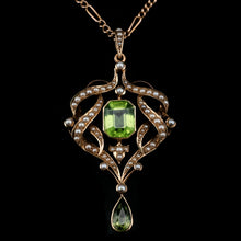 Load image into Gallery viewer, A Beautiful Antique Edwardian 9K Gold Peridot &amp; Seeded Pearl Necklace - c.1900

