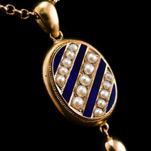 Load image into Gallery viewer, Antique Victorian 15K Gold Blue Enamel &amp; Pearl Pendant Locket - c.1880
