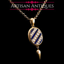 Load image into Gallery viewer, Antique Victorian 15K Gold Blue Enamel &amp; Pearl Pendant Locket - c.1880
